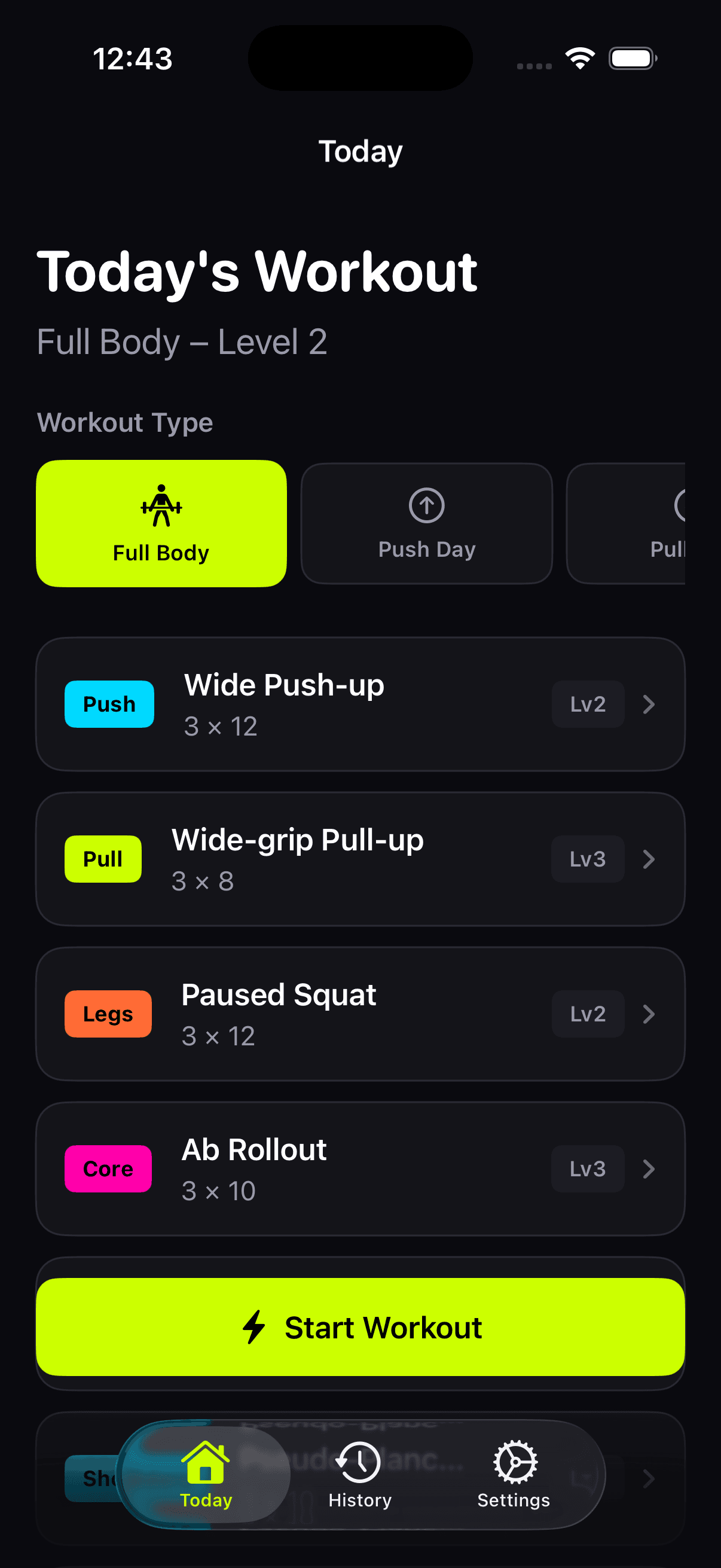 Guppy today's workout screen